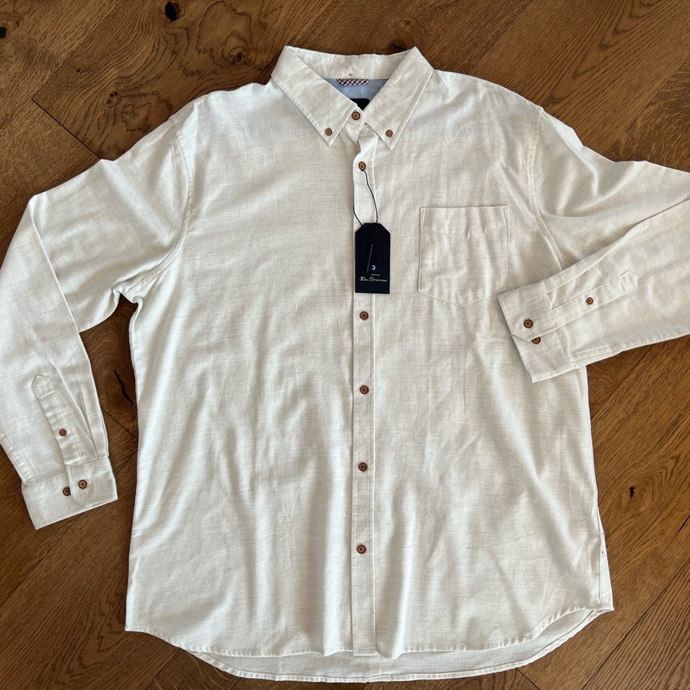 NEW Ben Sherman Twill Flannel Long Sleeve Shirt  Button Down Ivory  2xl